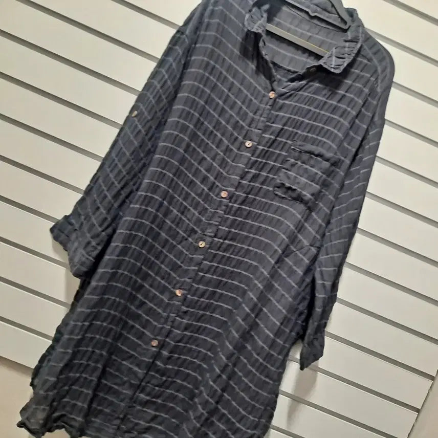 [BUNJANG] Linen Check Shirt Long Dress / 체크 셔츠형 오버/박시 롱원피스/린넨원피스/F/옷장꾸미기