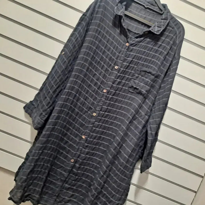 [BUNJANG] Linen Check Shirt Long Dress / 체크 셔츠형 오버/박시 롱원피스/린넨원피스/F/옷장꾸미기