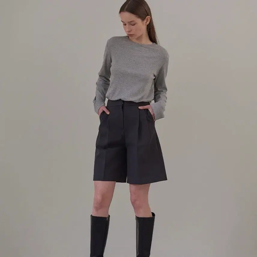 [BUNJANG] 38 COMEONCOMMON Round Rib Long Sleeve T-Shirt Melange Gray / 38컴온커몬 라운드 롱슬리브 티셔츠 멜란지그레이