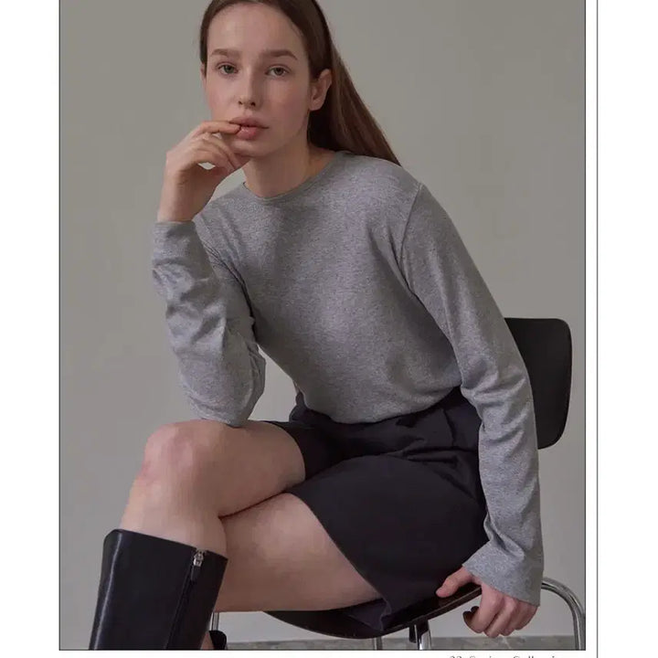 [BUNJANG] 38 COMEONCOMMON Round Rib Long Sleeve T-Shirt Melange Gray / 38컴온커몬 라운드 롱슬리브 티셔츠 멜란지그레이