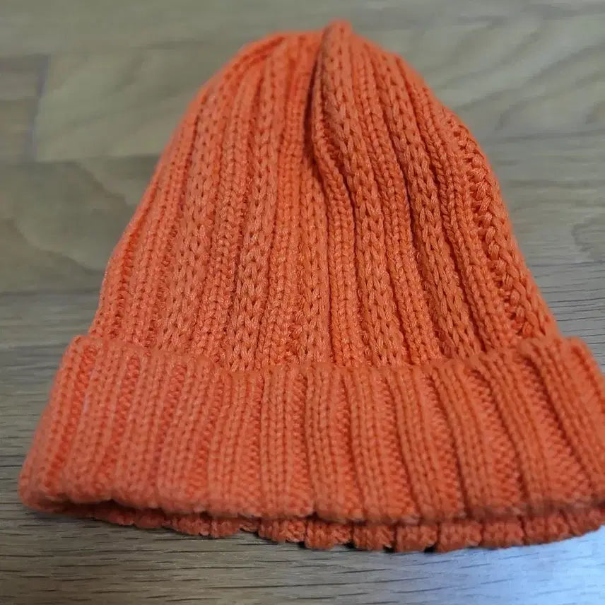 [BUNJANG] Orange Ribbed Knit Beanie Hat / 오렌지색 골지 니트 비니 모자