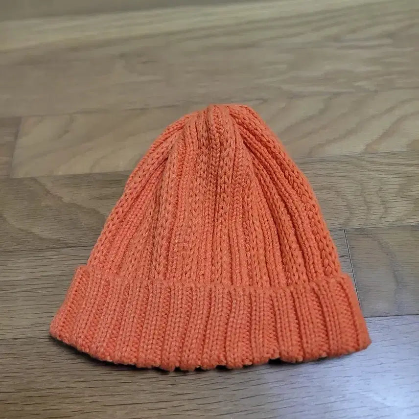 [BUNJANG] Orange Ribbed Knit Beanie Hat / 오렌지색 골지 니트 비니 모자