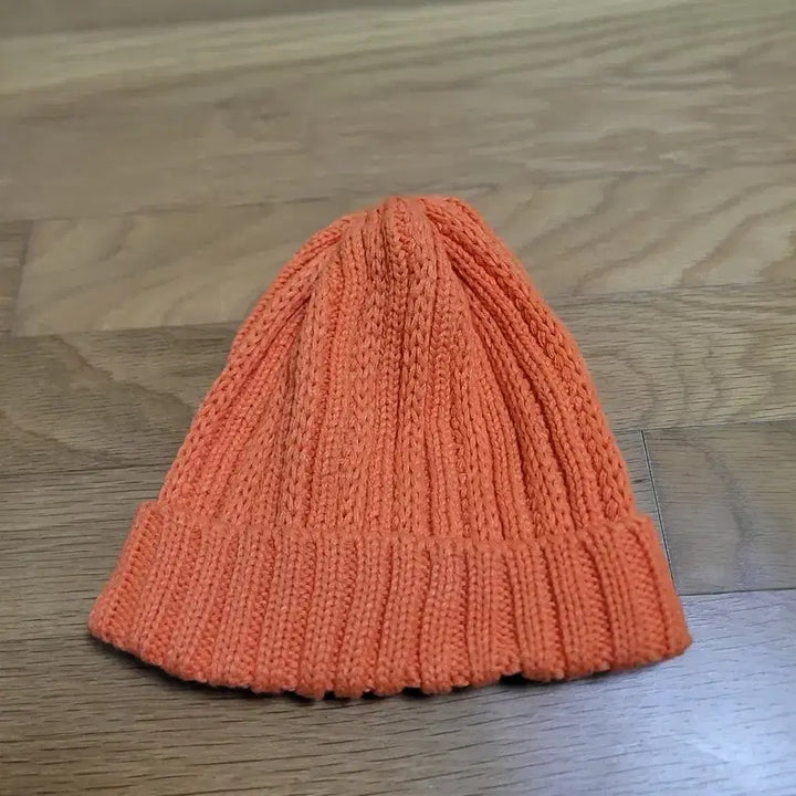 [BUNJANG] Orange Ribbed Knit Beanie Hat / 오렌지색 골지 니트 비니 모자