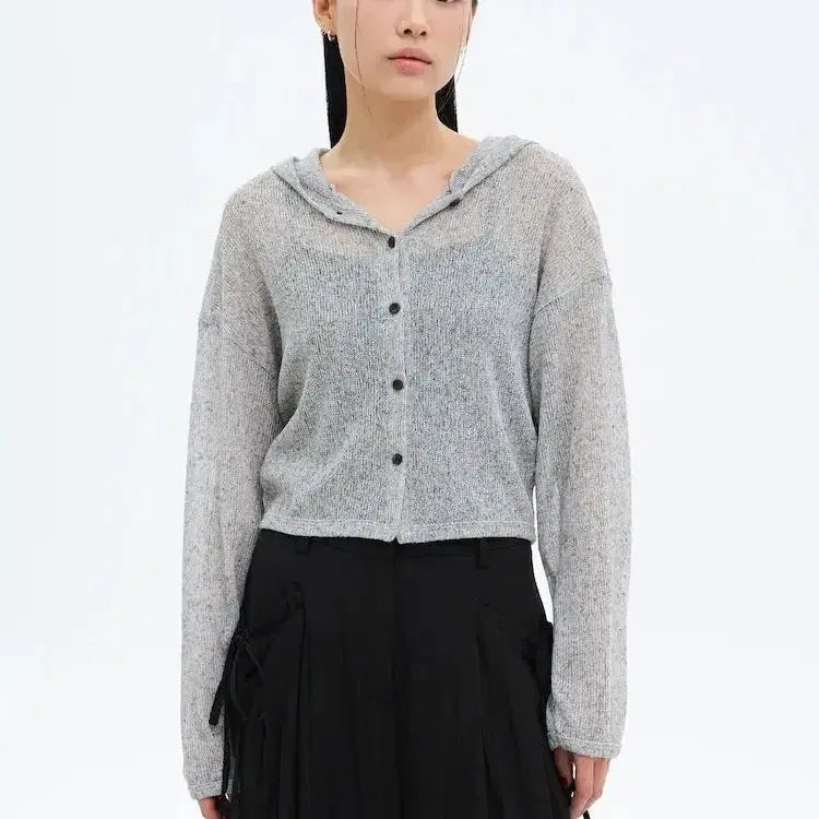 [BUNJANG] Grey V-Neck Cardigan &amp; Sleeveless Top Set / 회색 브이넥 가디건 &amp; 슬리브리스 민소매 세트