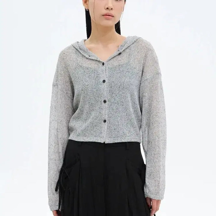 [BUNJANG] Grey V-Neck Cardigan &amp; Sleeveless Top Set / 회색 브이넥 가디건 &amp; 슬리브리스 민소매 세트