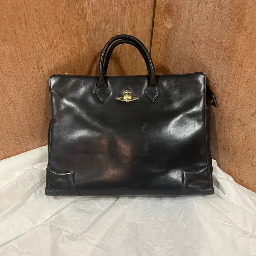 [BUNJANG] Vivienne Westwood Black Leather Orb Large Tote Briefcase / 비비안웨스트우드 블랙 레더 올브 토트 브리프케이스