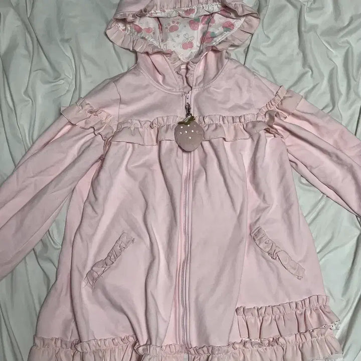 [BUNJANG] 2Alice Strawberry Pink Zip-Up Hoodie / 투앨리스 딸기 핑크 서브컬쳐 지뢰계 양산형 집업