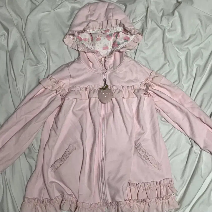 [BUNJANG] 2Alice Strawberry Pink Zip-Up Hoodie / 투앨리스 딸기 핑크 서브컬쳐 지뢰계 양산형 집업