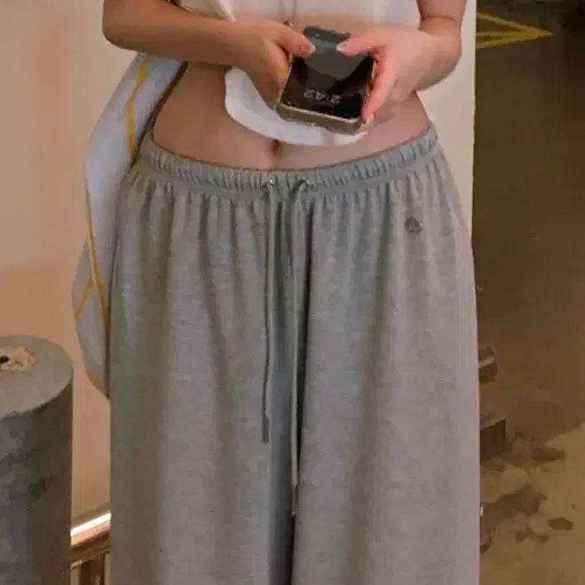 [BUNJANG] Airy Fabric Wide Pants (Gray) / 새상품)에어리 원단와이드팬츠(그레이)