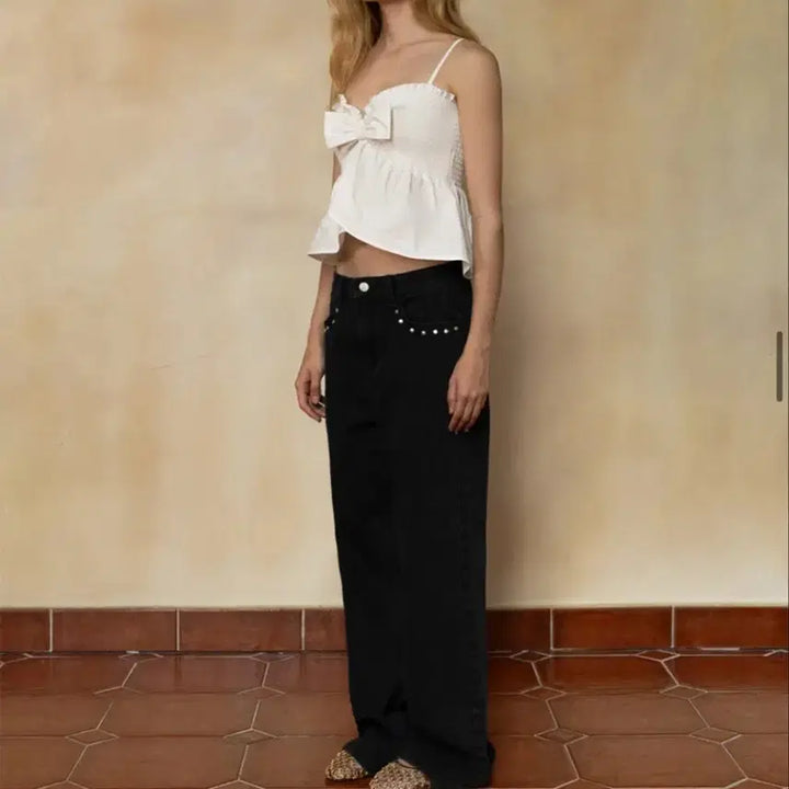 [BUNJANG] Without Summer Ribbon Smose Sleeveless Top Ivory / [위드아웃썸머] 리본 스모스 슬리브리스 아이보리