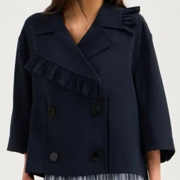 [BUNJANG] Lucky Chouette Asymmetric Frill Double Line Jacket Navy Size 55 / 럭키슈에뜨 언발란스 프릴 더블라인 자켓 55사이즈 새제품 네이비