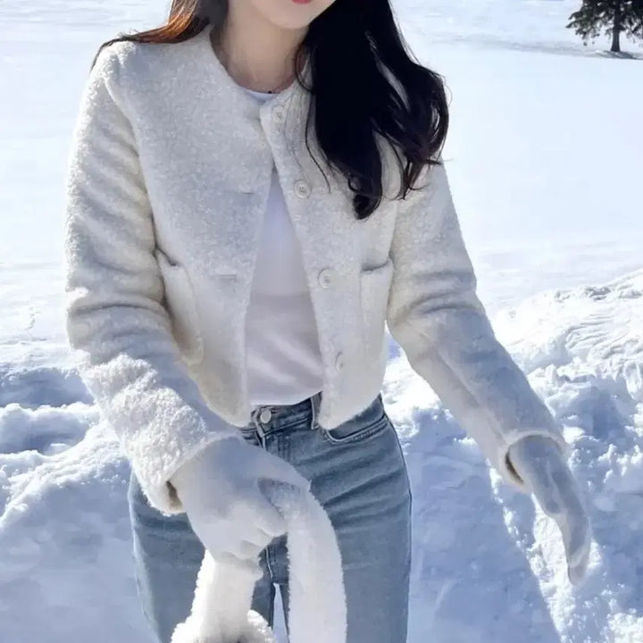 [BUNJANG] Terry Short Collarless Jacket / 뽀글이 테리 노카라 숏코트 자켓