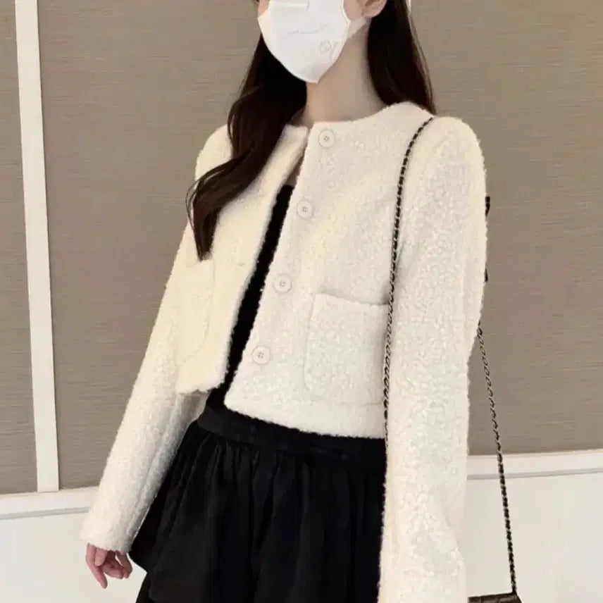 [BUNJANG] Terry Short Collarless Jacket / 뽀글이 테리 노카라 숏코트 자켓