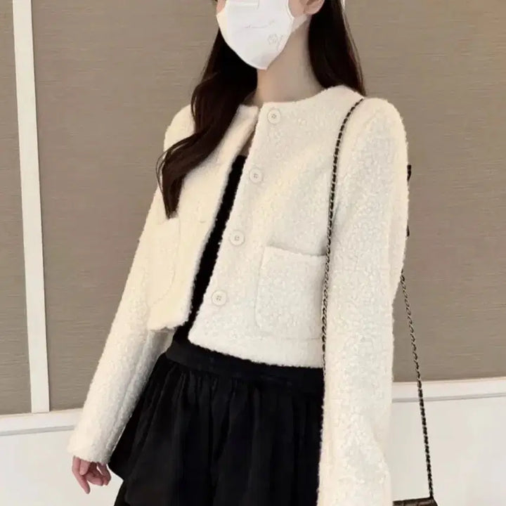 [BUNJANG] Terry Short Collarless Jacket / 뽀글이 테리 노카라 숏코트 자켓