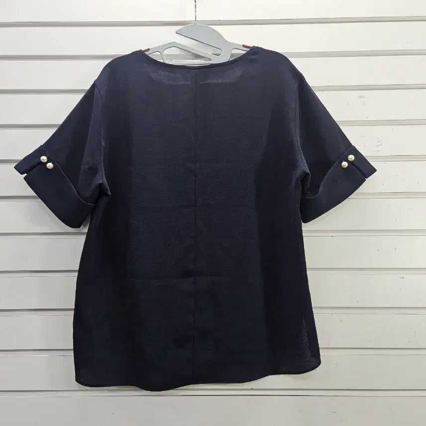 [BUNJANG] Must B Navy Pearl Sleeve Blouse / 머스트비 진네이비 소매 진주장식 블라우스/보물찾기천사