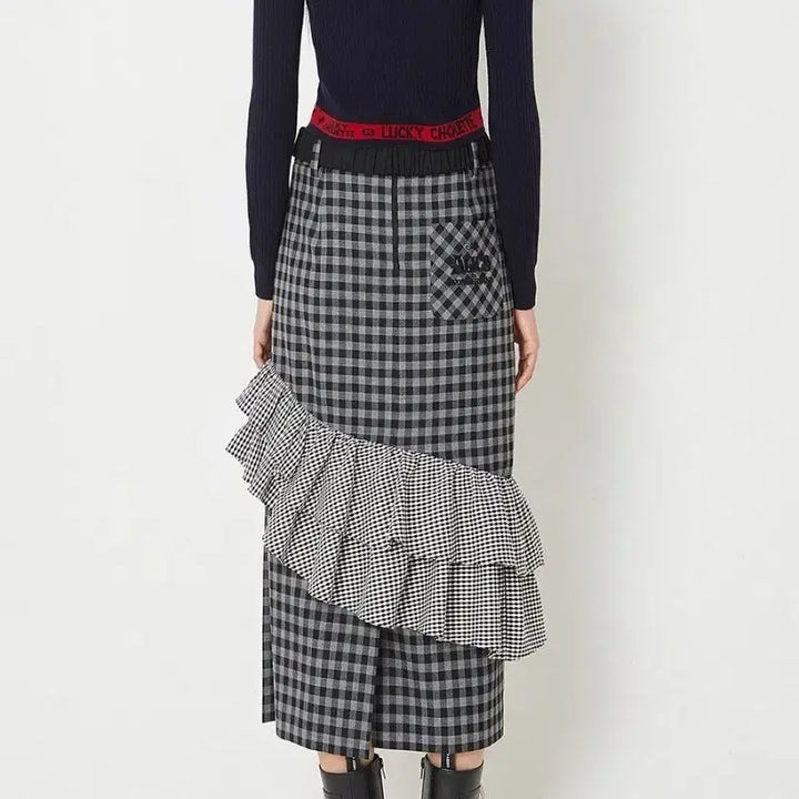 [BUNJANG] Lucky Chouette Alice 2-Tier Frill Pencil Fit Long Skirt / 럭키슈에뜨 엘리스    2단 프릴 데코 펜슬 핏 롱 스커트 36