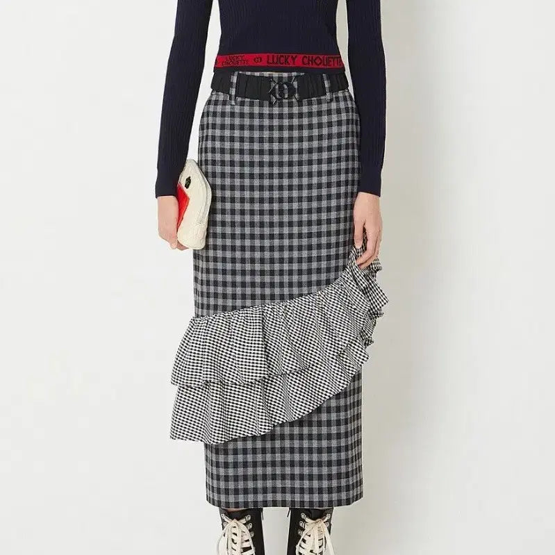 [BUNJANG] Lucky Chouette Alice 2-Tier Frill Pencil Fit Long Skirt / 럭키슈에뜨 엘리스    2단 프릴 데코 펜슬 핏 롱 스커트 36