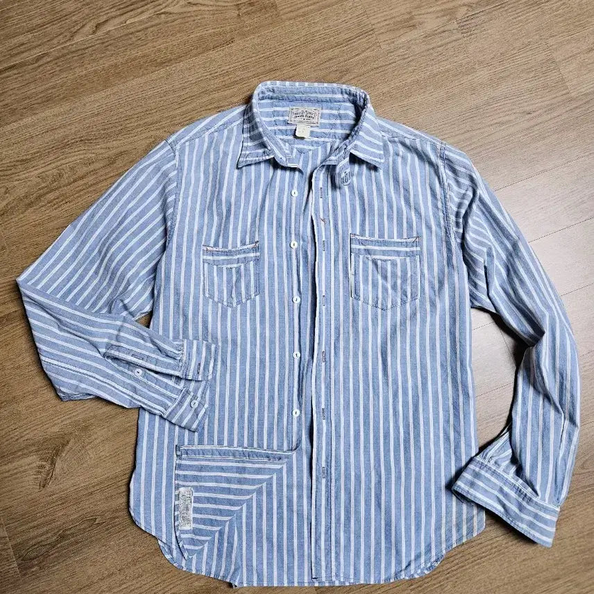 [BUNJANG] RRL Striped Workshirt M Light Blue / 더블알엘 스트라이프 워크셔츠