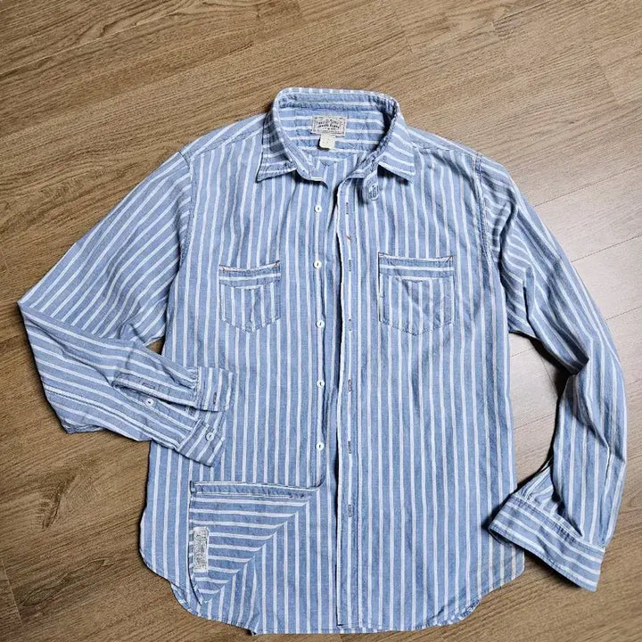[BUNJANG] RRL Striped Workshirt M Light Blue / 더블알엘 스트라이프 워크셔츠