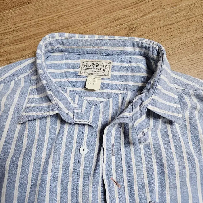 [BUNJANG] RRL Striped Workshirt M Light Blue / 더블알엘 스트라이프 워크셔츠