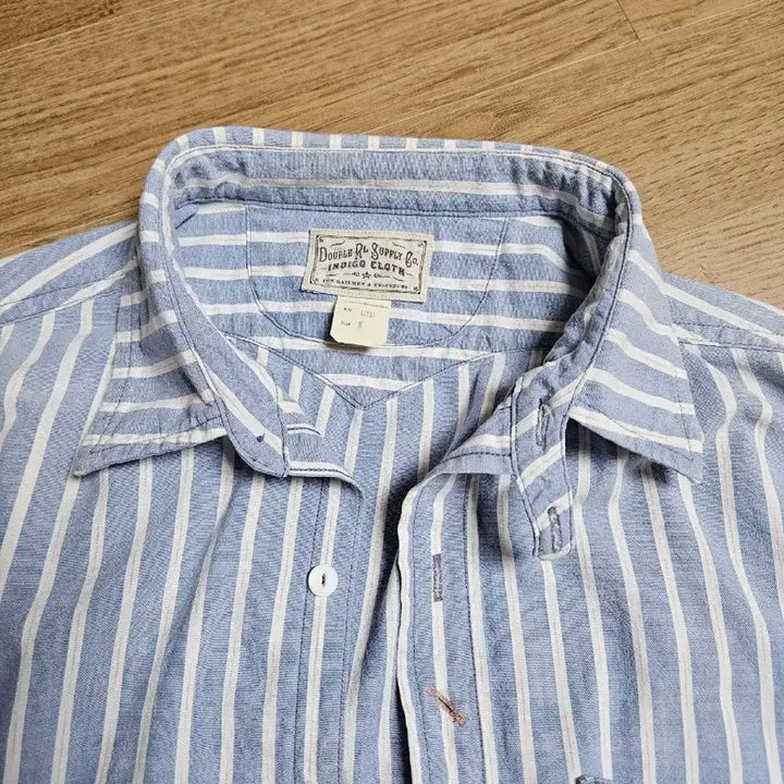 [BUNJANG] RRL Striped Workshirt M Light Blue / 더블알엘 스트라이프 워크셔츠