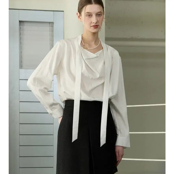 [BUNJANG] Nonlocal Draped Neck Tie Blouse / 논로컬 Draped Neck Tie Blouse(1번착용/드라이완료)