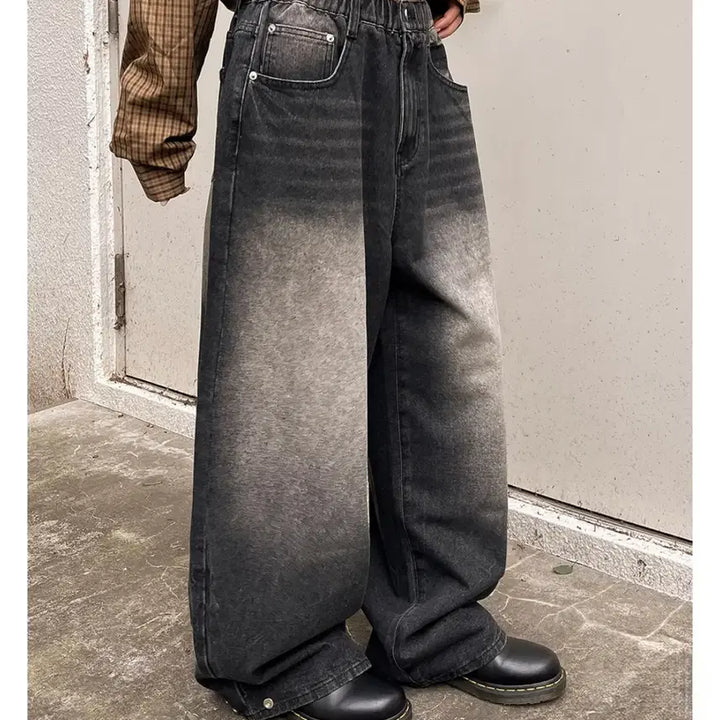 [BUNJANG] Snap Two-Way Vintage Washed Wide Denim Pants / 스냅 투웨이 빈티지 워싱 와이드 올밴딩 데님 팬츠