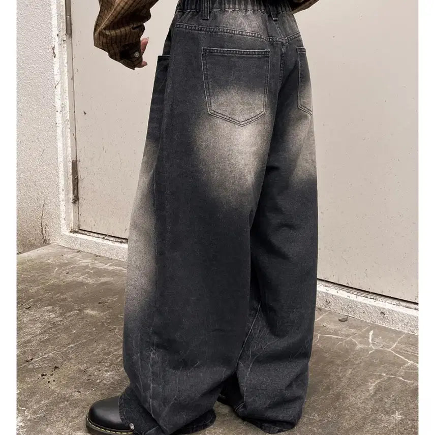 [BUNJANG] Snap Two-Way Vintage Washed Wide Denim Pants / 스냅 투웨이 빈티지 워싱 와이드 올밴딩 데님 팬츠