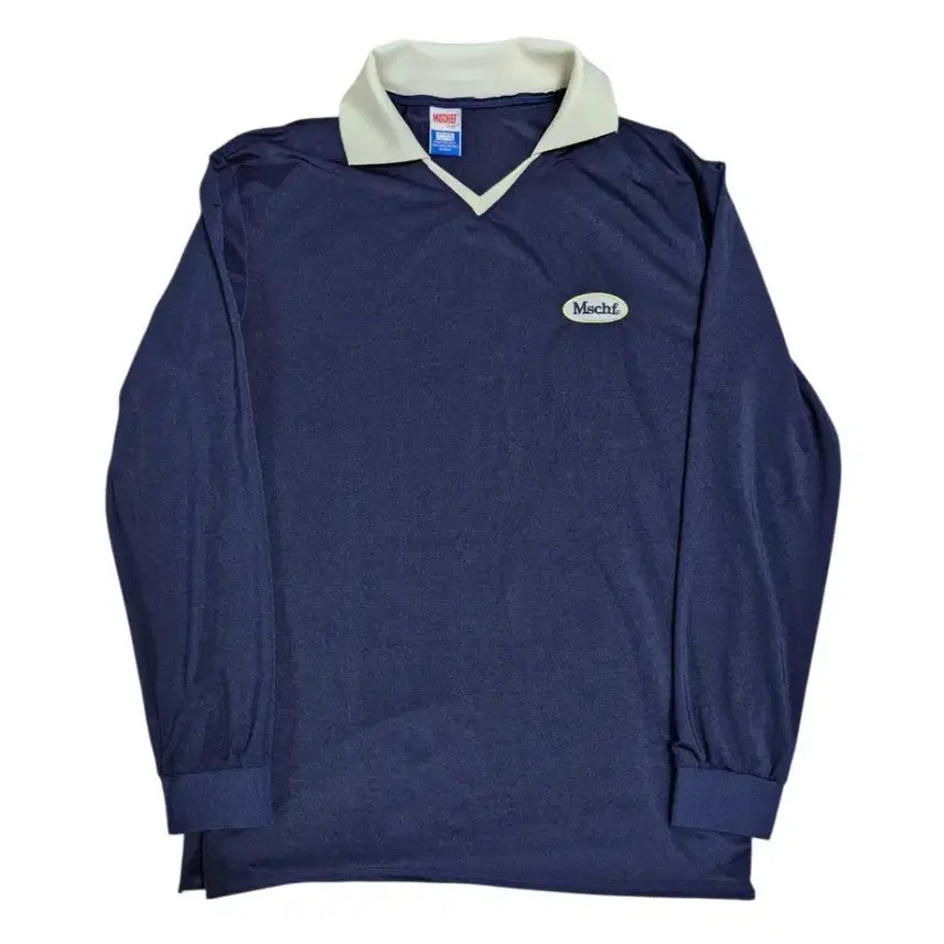 [BUNJANG] MSCHF Lycra Navy Collar Long Sleeve / 미스치프 라이크라 네이비 카라넥 롱 슬리브