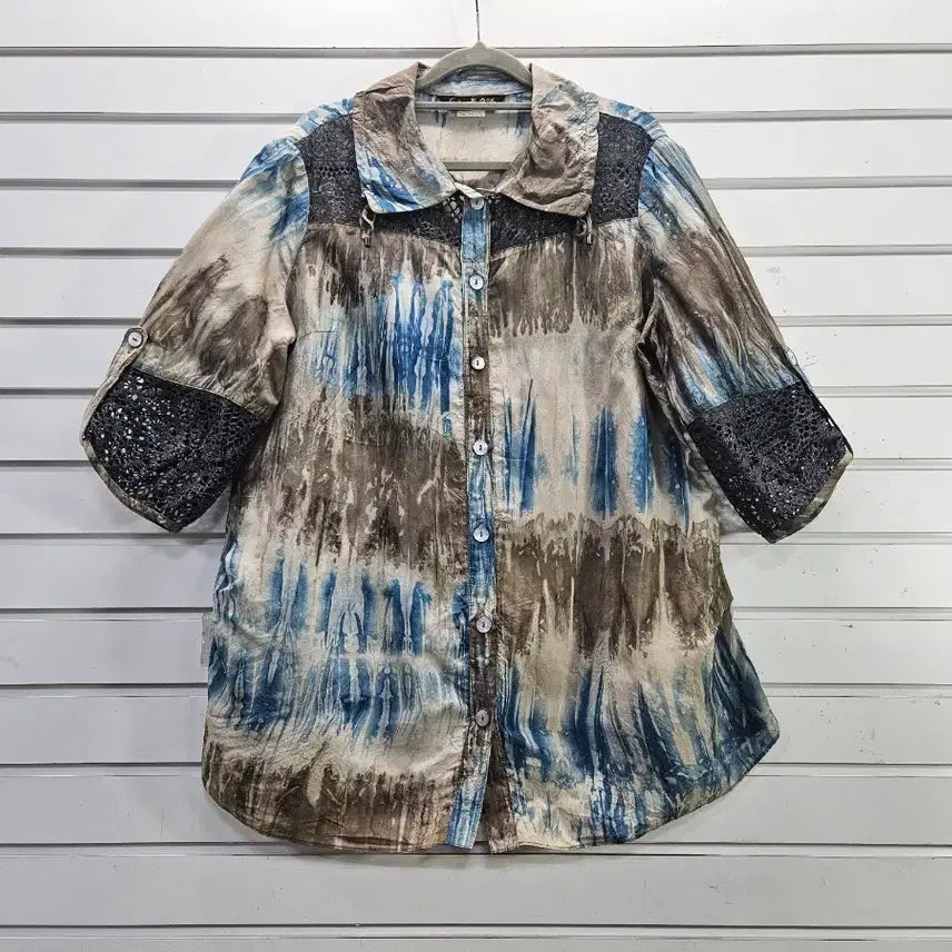[BUNJANG] Yoon Soon Young In-gyeon Net Point 3/4 Sleeve Long Blouse / 윤순영 인견 그물포인트 칠부소매 롱블라우스/보물찾기천사