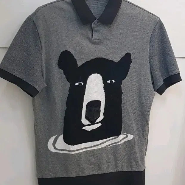 [BUNJANG] System Homme (Hansem) Bear Graphic Collar T-Shirt Gray Size 105 / 한섬 시스템 니트 곰돌이 반팔 카라티셔츠 그레이 105