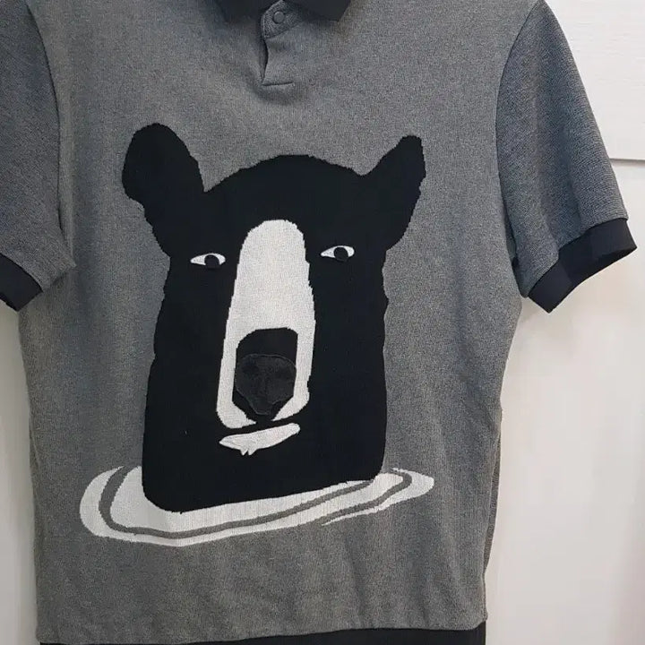 [BUNJANG] System Homme (Hansem) Bear Graphic Collar T-Shirt Gray Size 105 / 한섬 시스템 니트 곰돌이 반팔 카라티셔츠 그레이 105