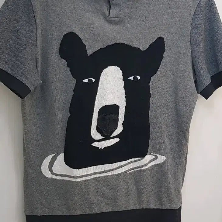 [BUNJANG] System Homme (Hansem) Bear Graphic Collar T-Shirt Gray Size 105 / 한섬 시스템 니트 곰돌이 반팔 카라티셔츠 그레이 105