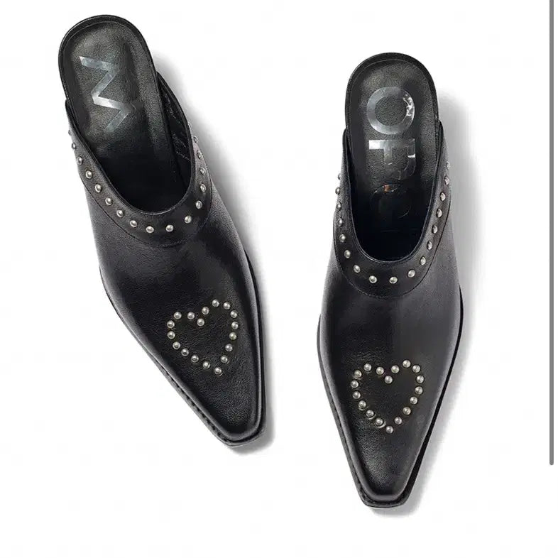 [BUNJANG] Openyy Heart Stud Western Mules Black 235 / Openyy 하트 스터드 웨스턴 뮬 블랙 235