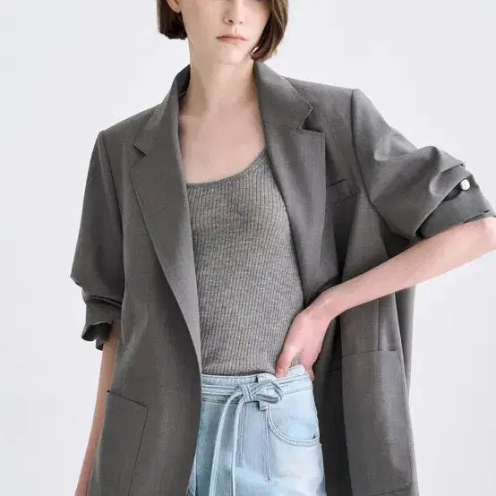 [BUNJANG] TIME Wool Blend Back Slit Open Jacket / TIME 울 블렌드 백 슬릿 오픈 자켓 82(55) 새상품