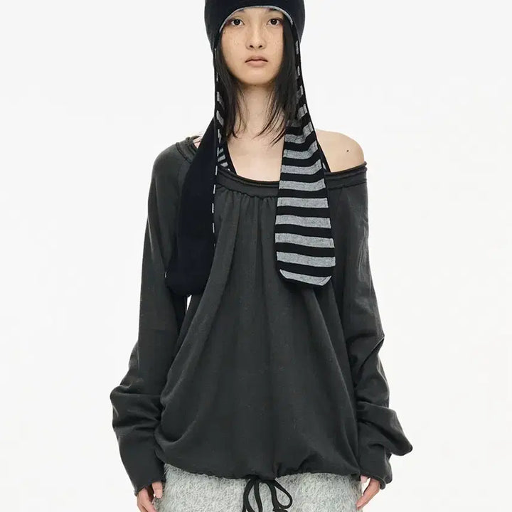 [BUNJANG] Seric Round Hem String Charcoal Pants / 세릭 라운드 햄 스트링 챠콜