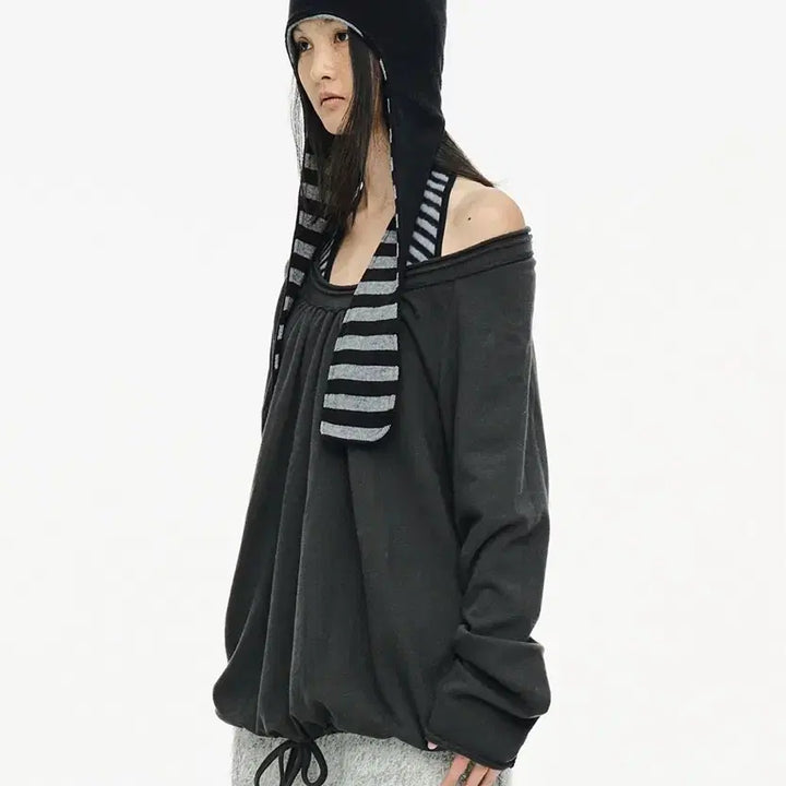 [BUNJANG] Seric Round Hem String Charcoal Pants / 세릭 라운드 햄 스트링 챠콜