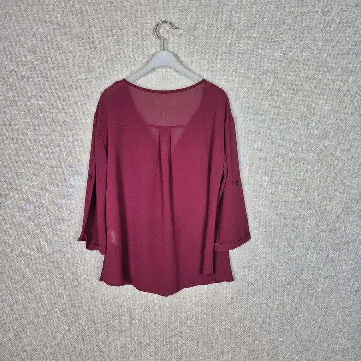 [BUNJANG] Burgundy See-Through Pocket Blouse / 