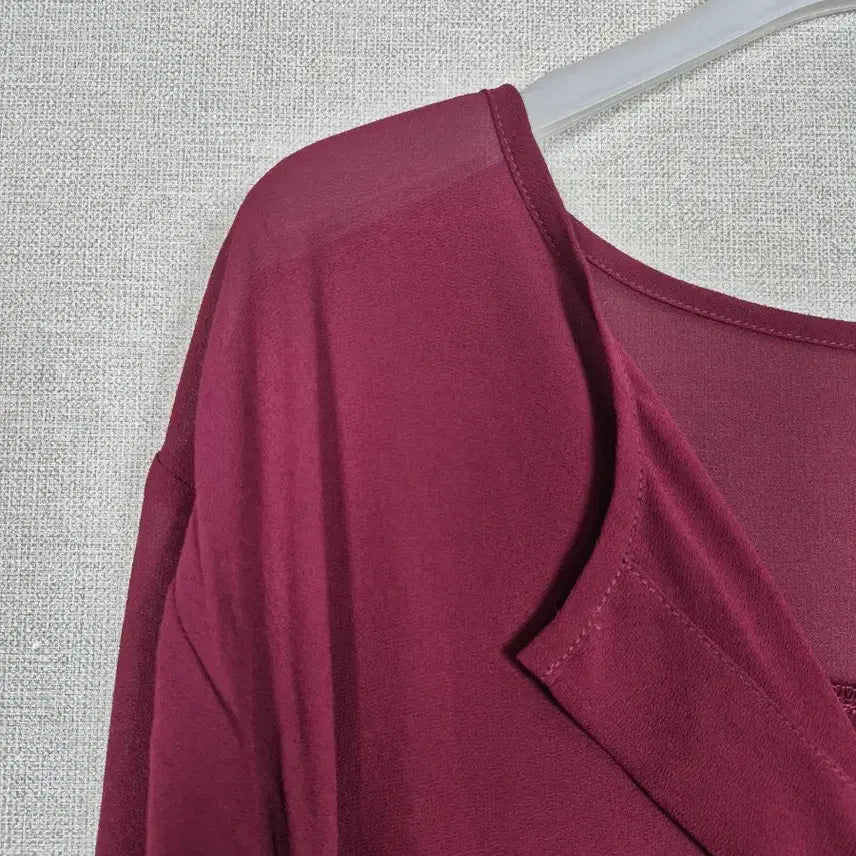 [BUNJANG] Burgundy See-Through Pocket Blouse / 