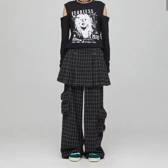 [BUNJANG] LALAFOX Check Pleats Skirt Cargo Pants / 무신사 LALAFOX 체크 플리츠 스커트 카고 바지
