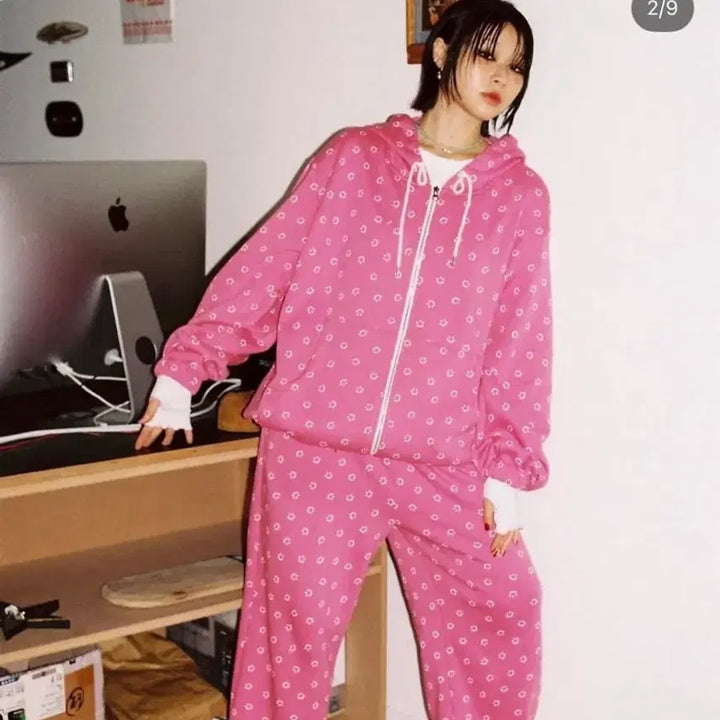 [BUNJANG] Minjiena Smile Hoodie Zip-up Pink / 민지에나 minjiena 스마일 후드집업 핑크