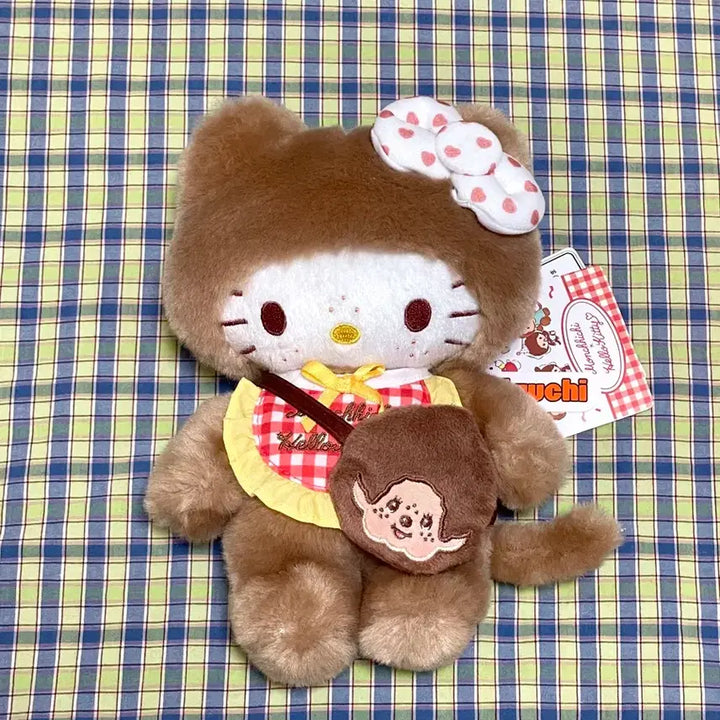 [BUNJANG] Hello Kitty x Sekiguchi Monchhichi Collaboration Gingham Check Doll / 헬로키티 세키구치 몬치치 콜라보 깅엄체크 인형