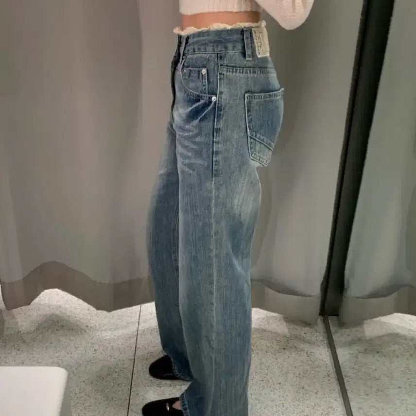 [BUNJANG] Bellezude Lace Denim Bootcut Pants / 1회 착용)벨르주드 레이스 데님 부츠컷