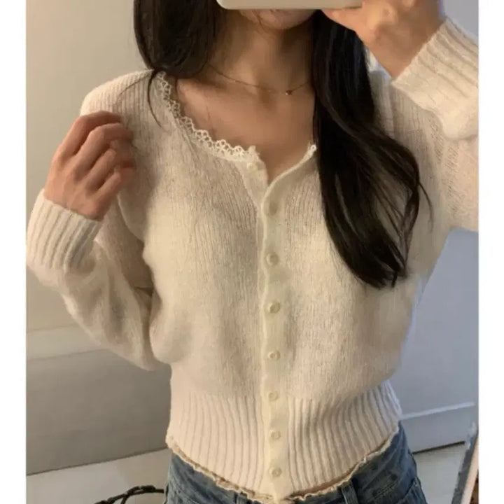 [BUNJANG] Belle Jour Lace White Cardigan / 1회 착용)벨르주드 레이스 화이트 가디건