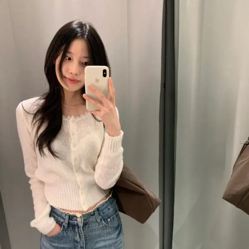 [BUNJANG] Belle Jour Lace White Cardigan / 1회 착용)벨르주드 레이스 화이트 가디건