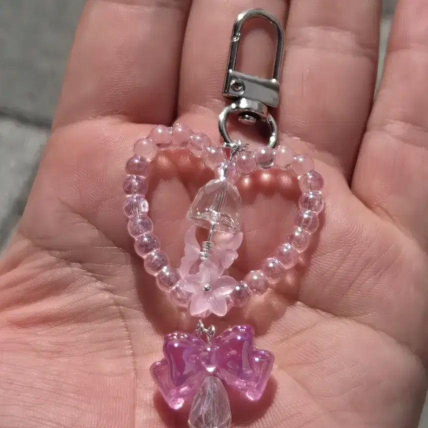 [BUNJANG] Handmade Wedding Keychain with Beads, Ribbon, and Flower Charm / 웨딩키링