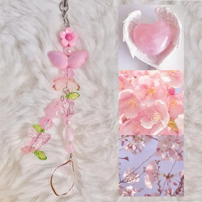 [BUNJANG] Clear Cherry Blossom Wings Beaded Keyring Handmade / [4월탄생화] 클리어 벚꽃날개 비즈키링