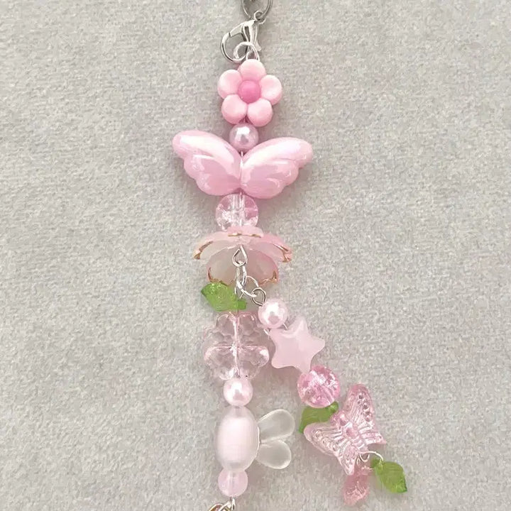 [BUNJANG] Clear Cherry Blossom Wings Beaded Keyring Handmade / [4월탄생화] 클리어 벚꽃날개 비즈키링