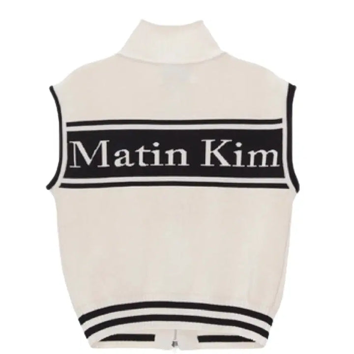 [BUNJANG] Matin Kim Spell Point Stripe Knit Vest Ivory / 마뗑킴 스펠 포인트 스트라이프 니트 베스트 아이보리
