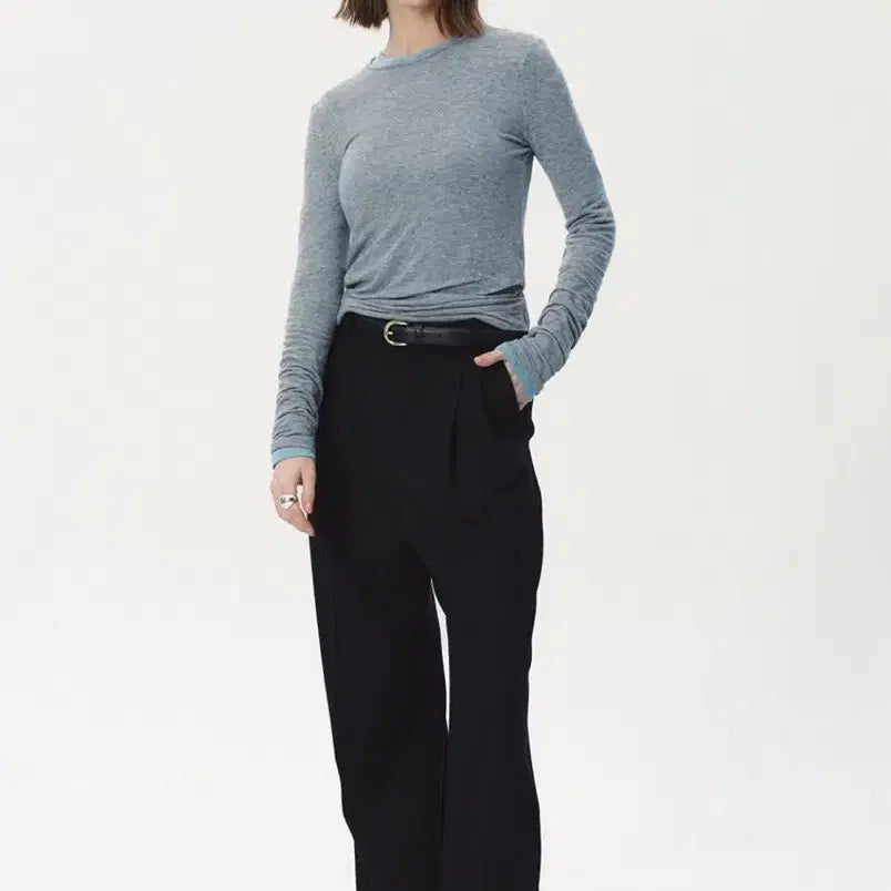 [BUNJANG] AaU Wool Tencel Layered T-Shirt Gray / 에이에이유 울 텐셀 레이어드티 그레이 완전새상품